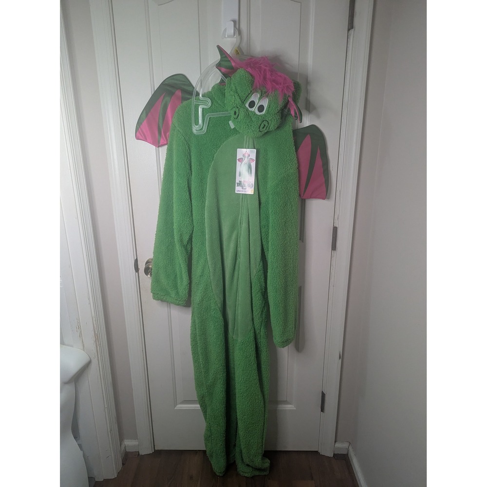 Briefly Stated Dont Poke The Dragon Union Suit Green Sherpa Fleece Costume Large